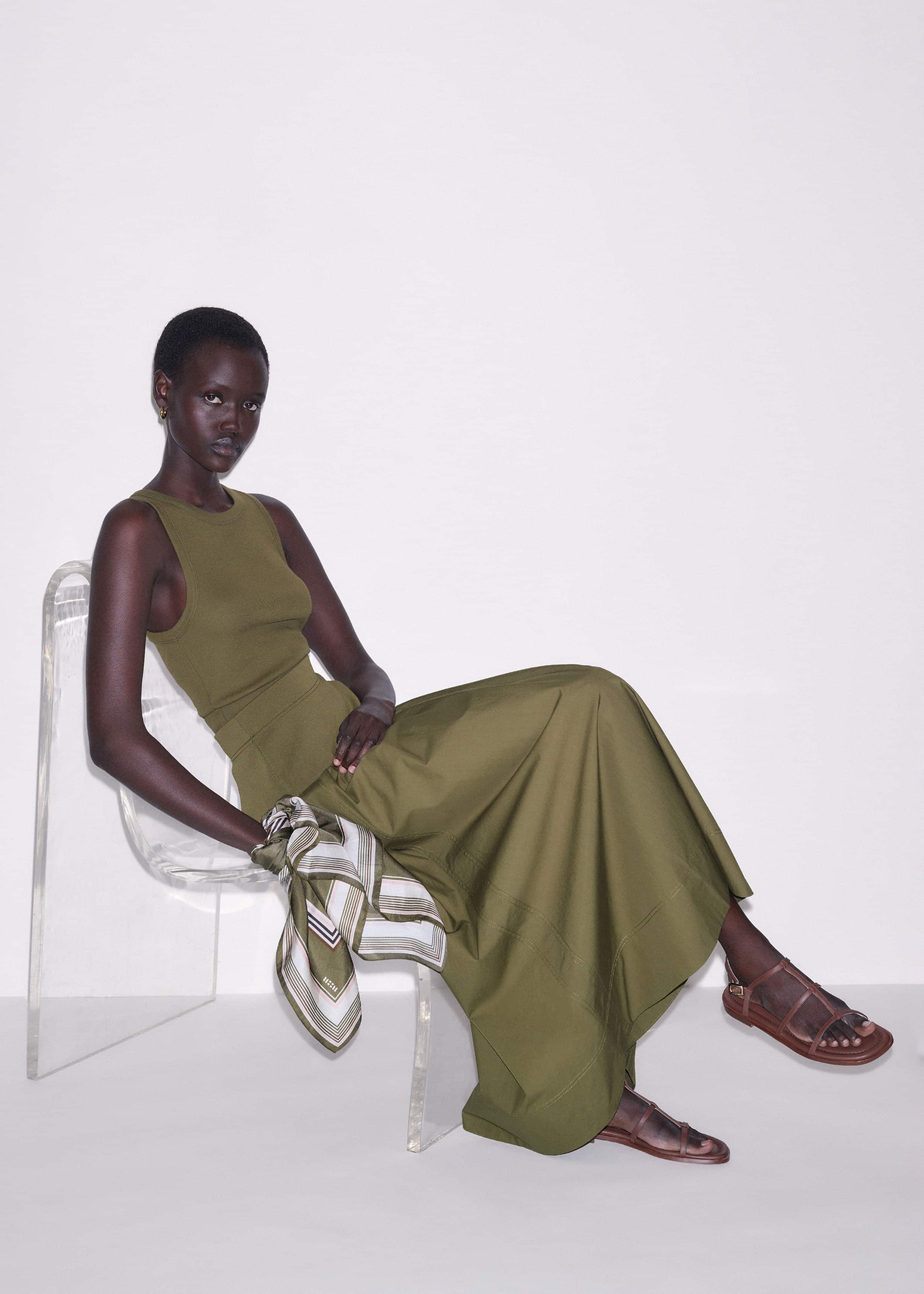 Olive Green Mixed Media Maxi Skirt