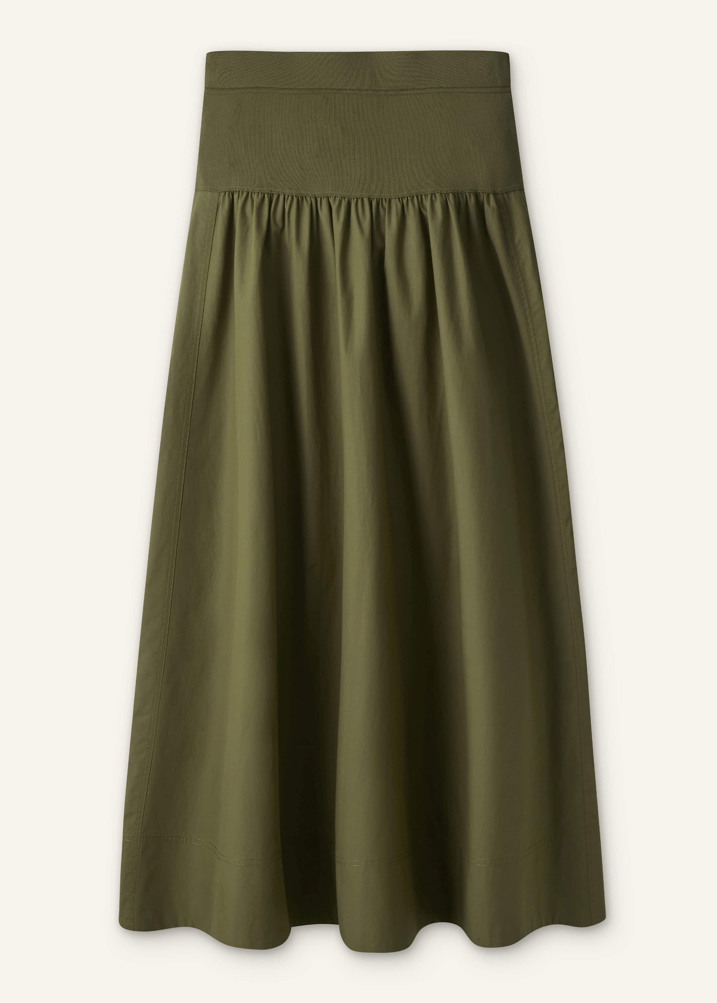 Olive Green Mixed Media Maxi Skirt