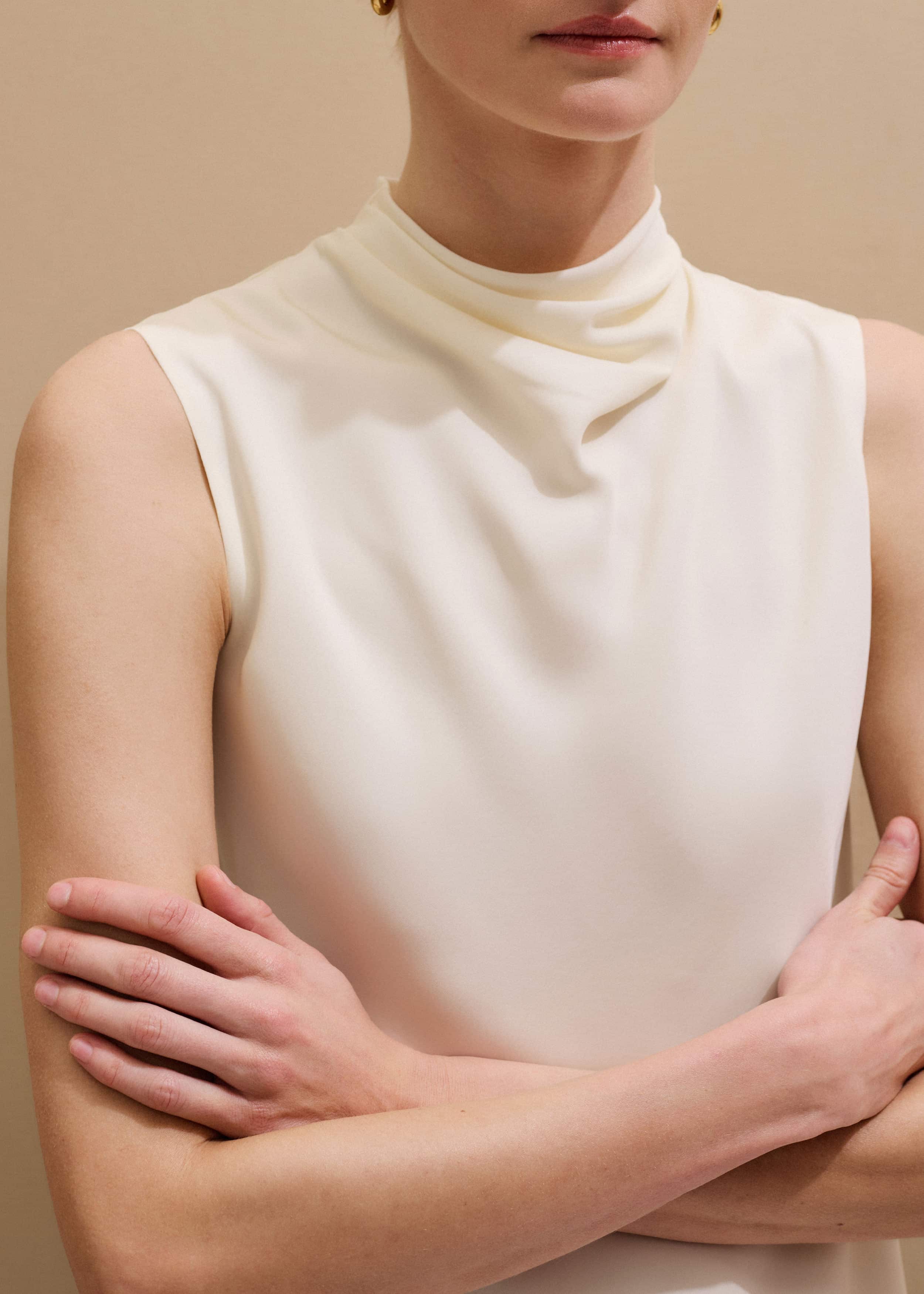 Cream Silk Elevated Cowl Neck Top