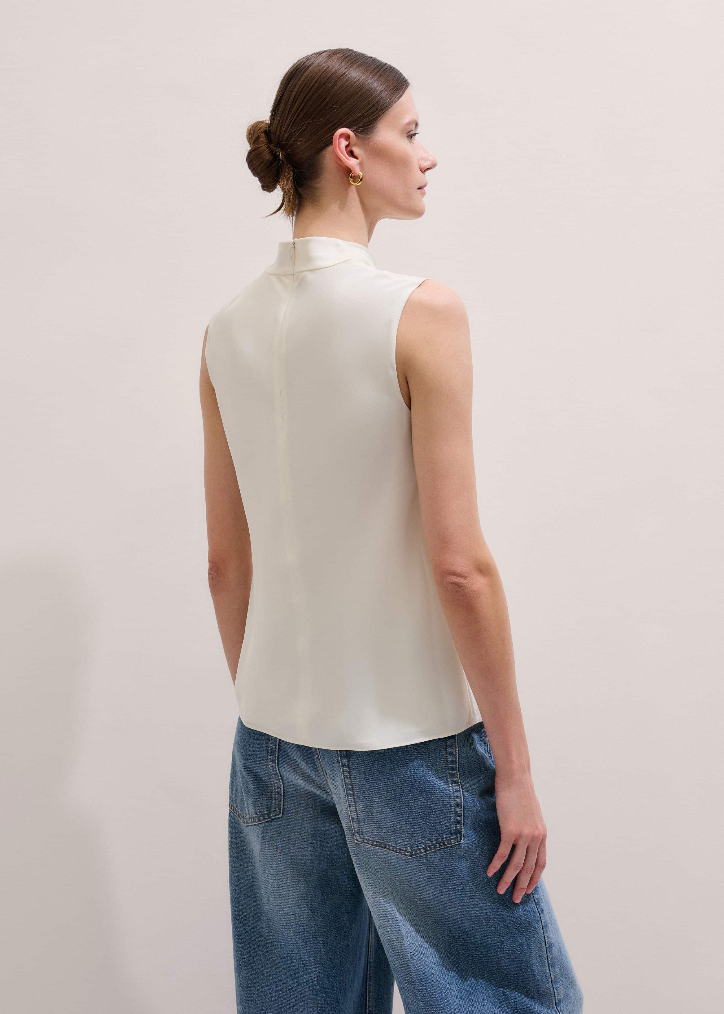 Cream Silk Elevated Cowl Neck Top