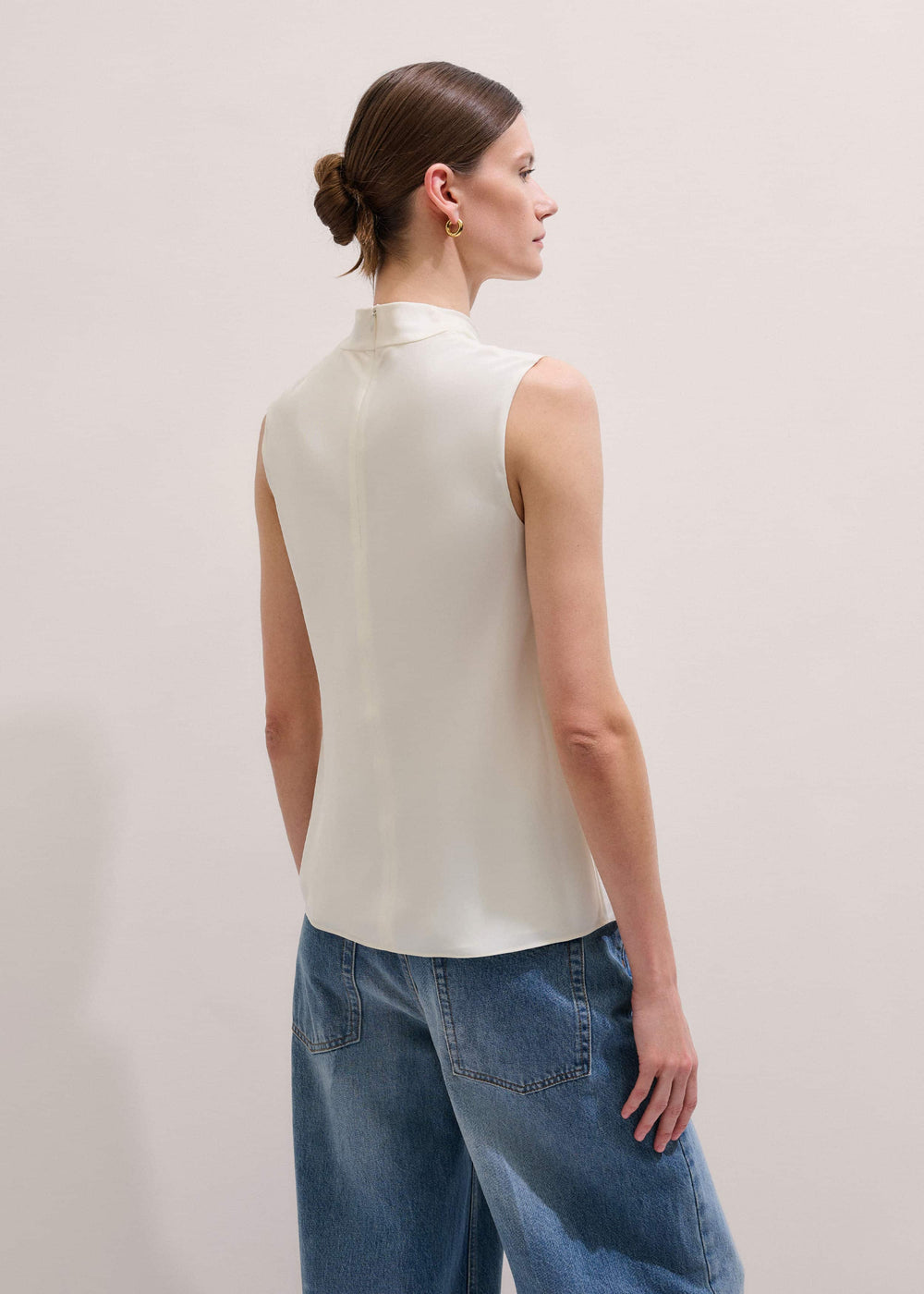 Cream Silk Elevated Cowl Neck Top