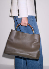 Olive Green Leather Soft Constructed Day Bag