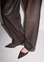 Brown Leopard Print Mesh Point-Toe Flat