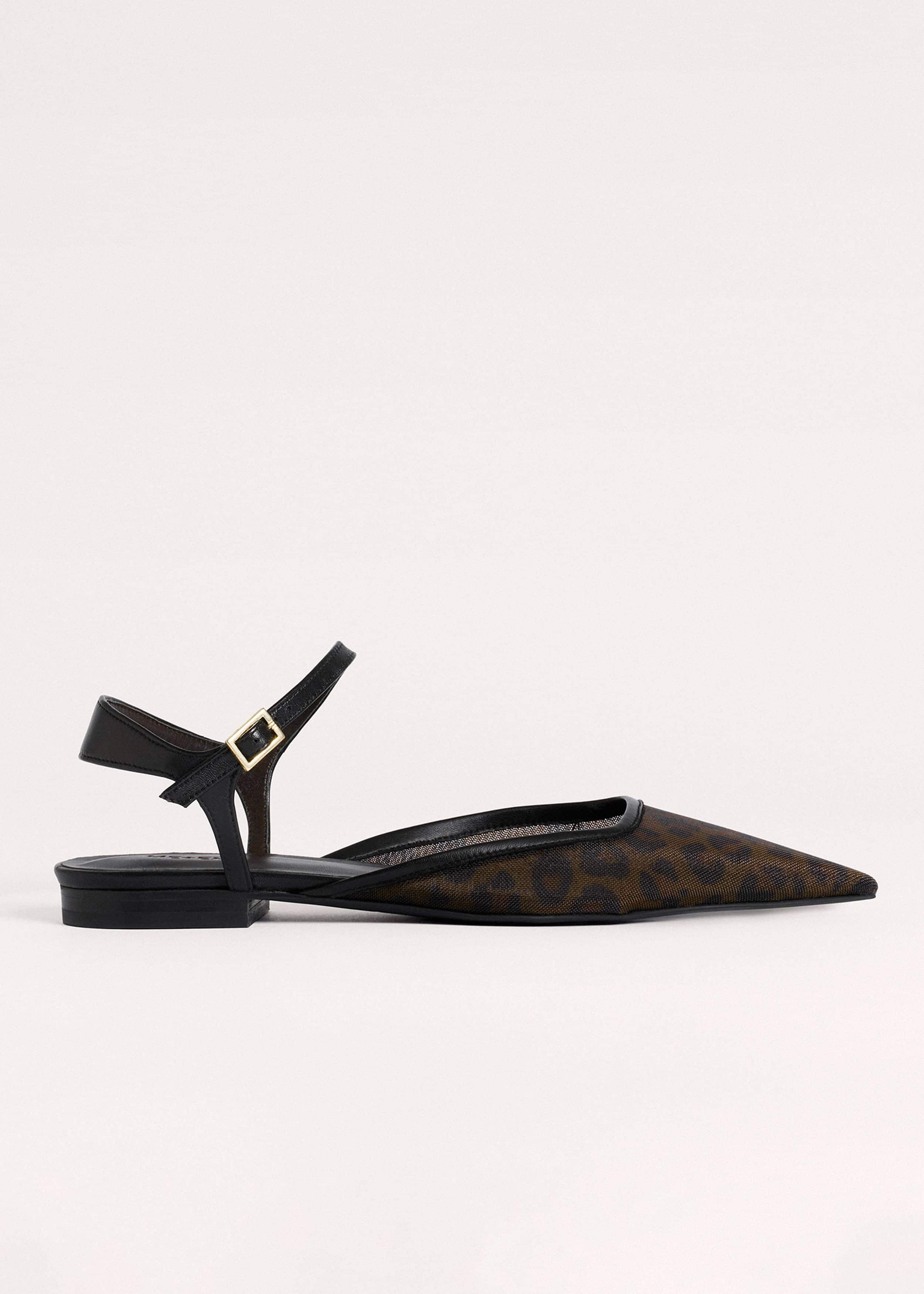 Brown Leopard Print Mesh Point-Toe Flat