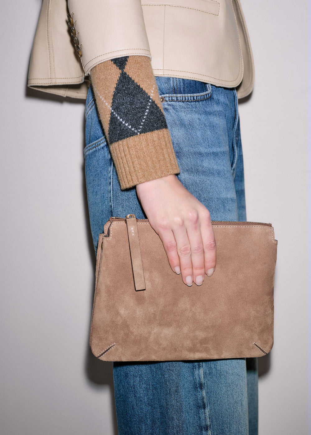 Brown Suede Double Pouch Crossbody Bag