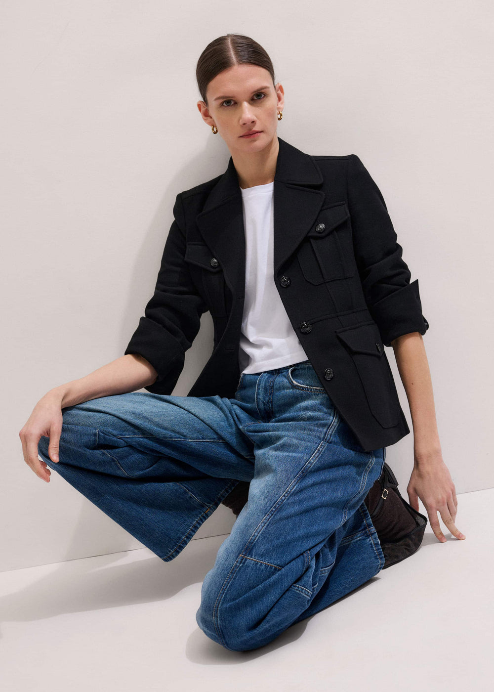 Black Longline Fitted Military Jacket