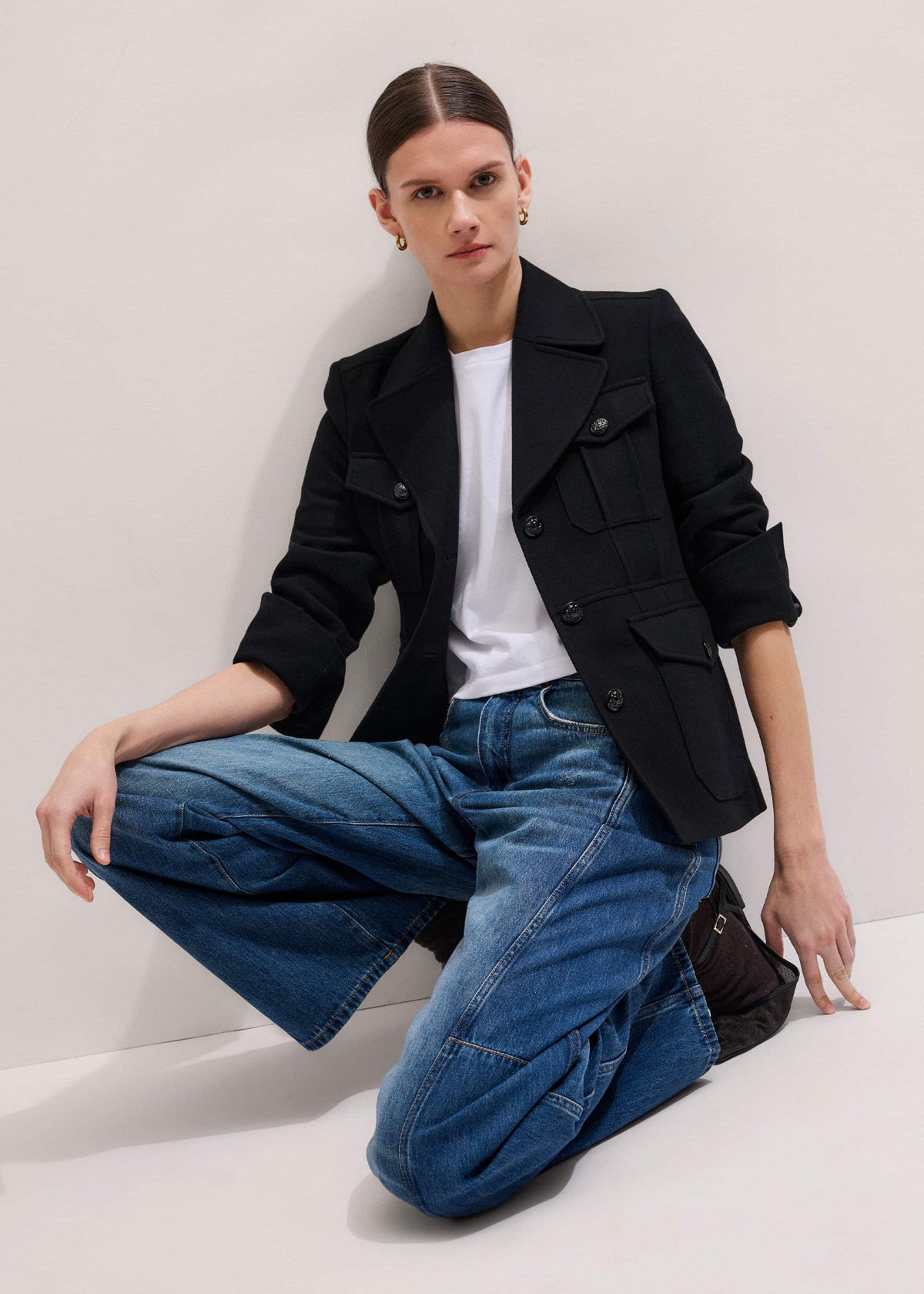 Black Longline Fitted Military Jacket