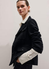 Black Longline Fitted Military Jacket
