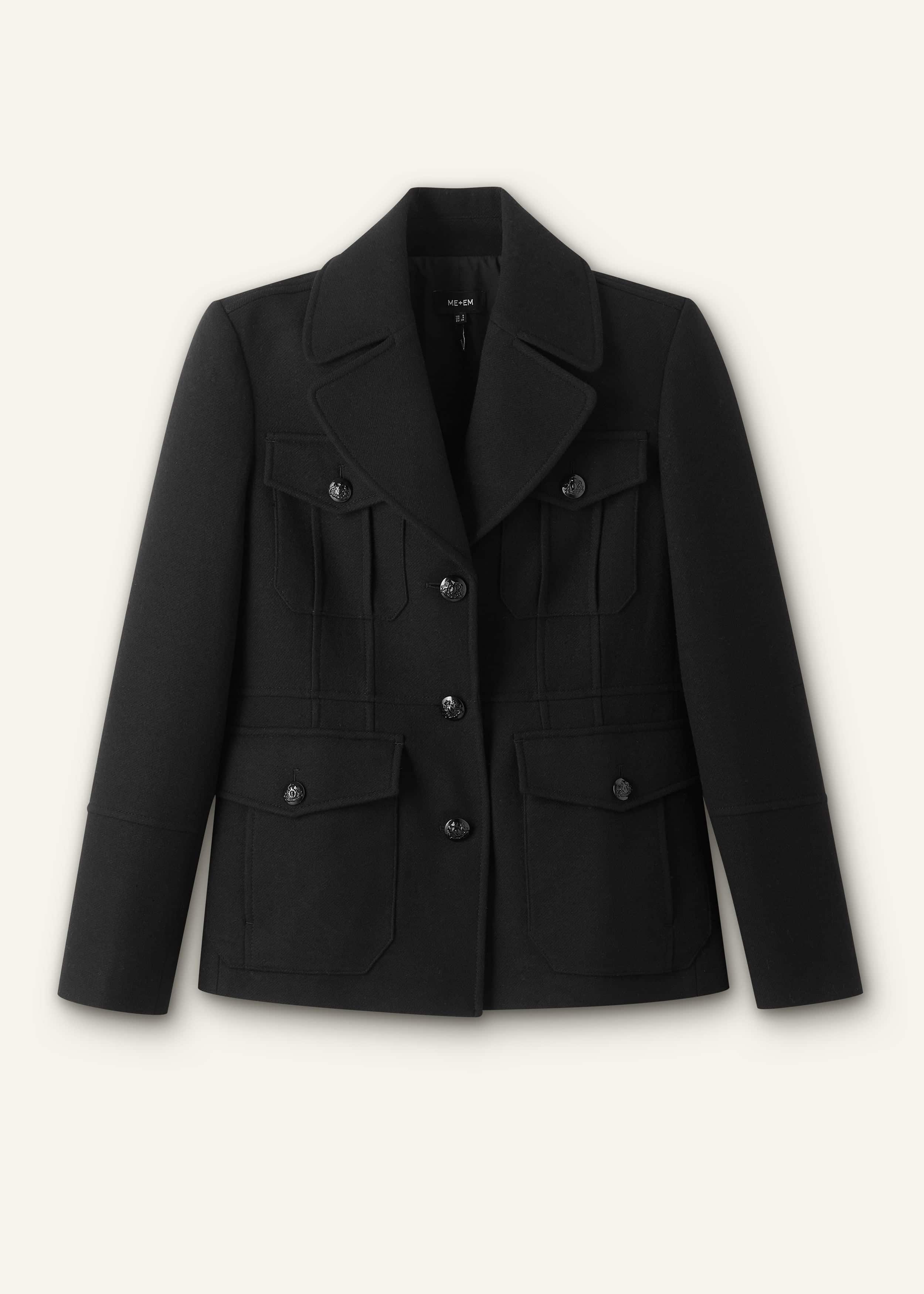 Black Longline Fitted Military Jacket