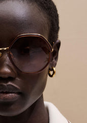 Cinnamon Hetagonal Frame Sunglasses