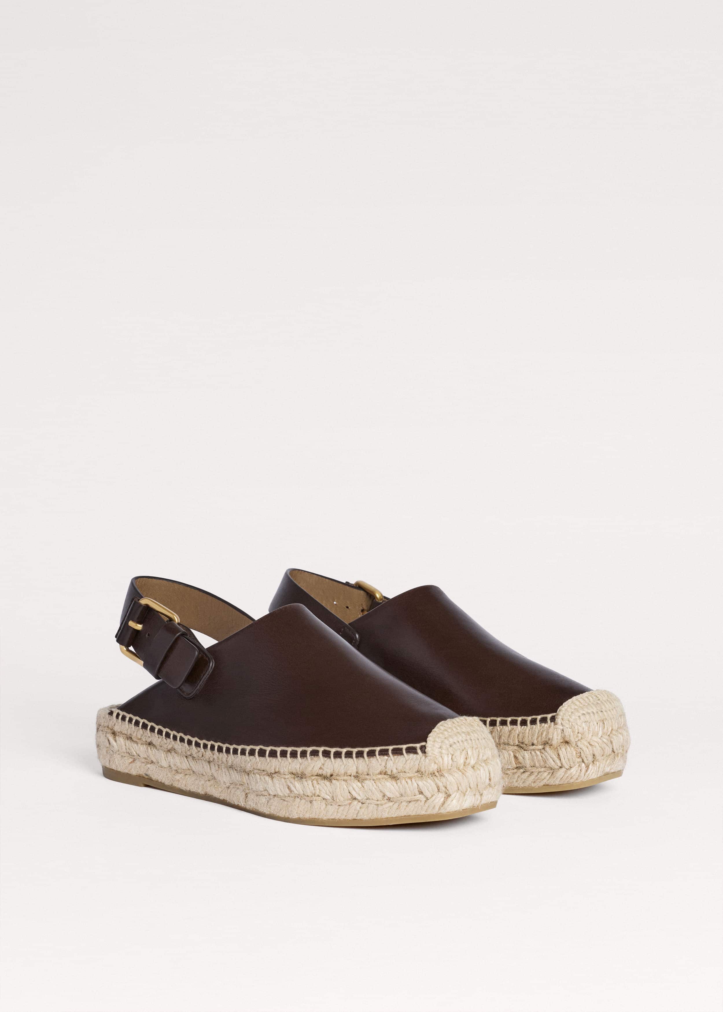 Brown Leather Slingback Espadrille