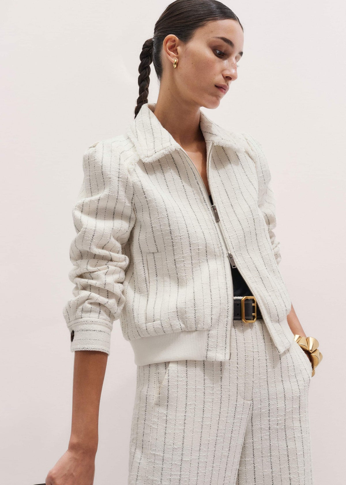 Ivory Stripe Bomber Jacket
