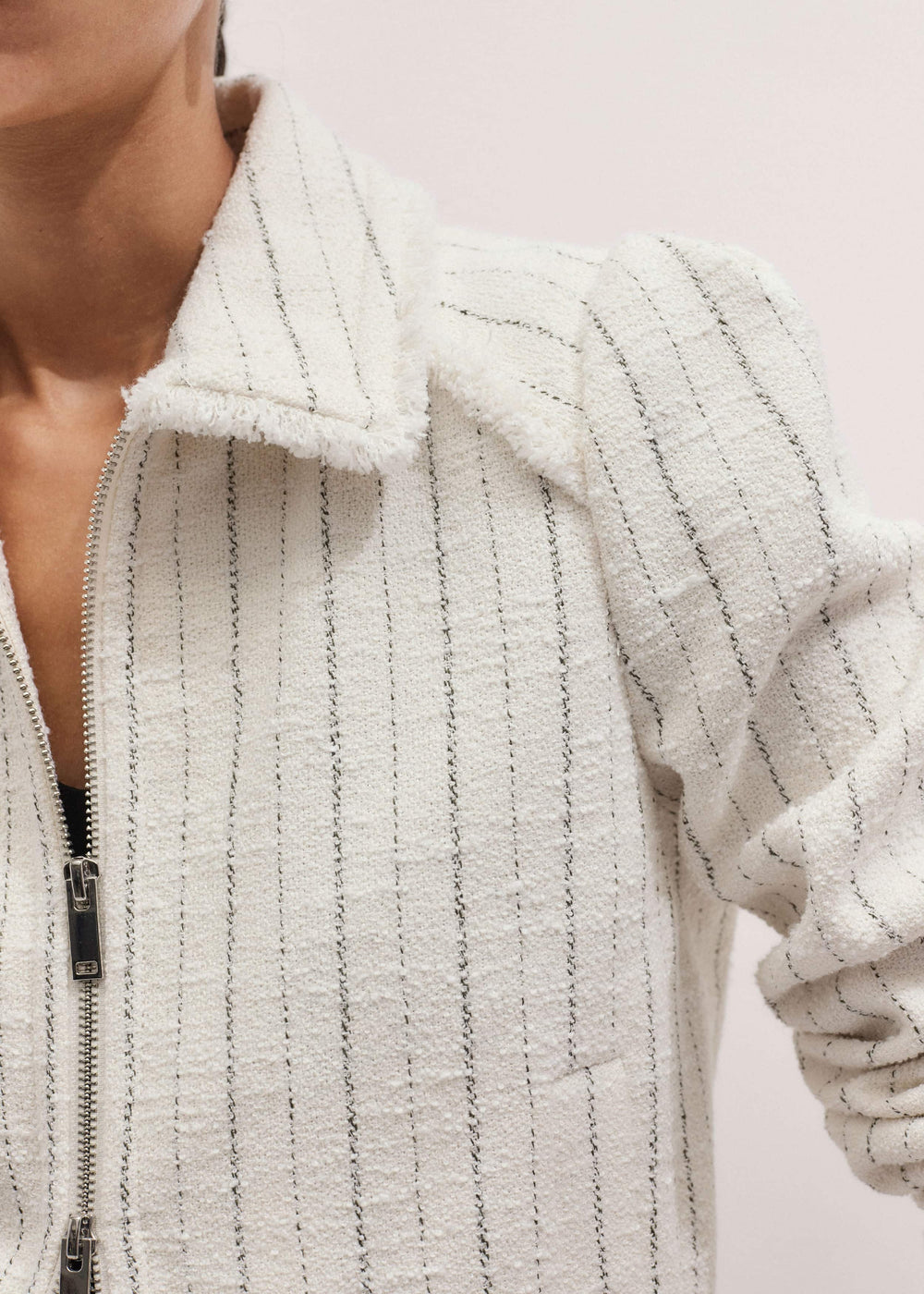 Ivory Stripe Bomber Jacket