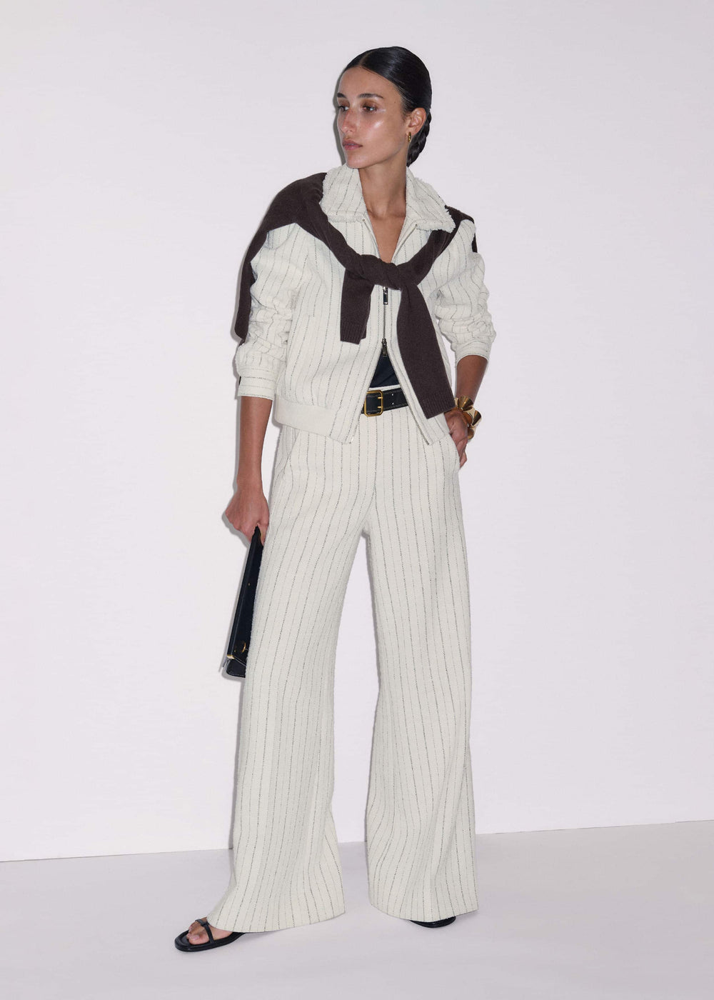 Ivory Stripe Bomber Jacket