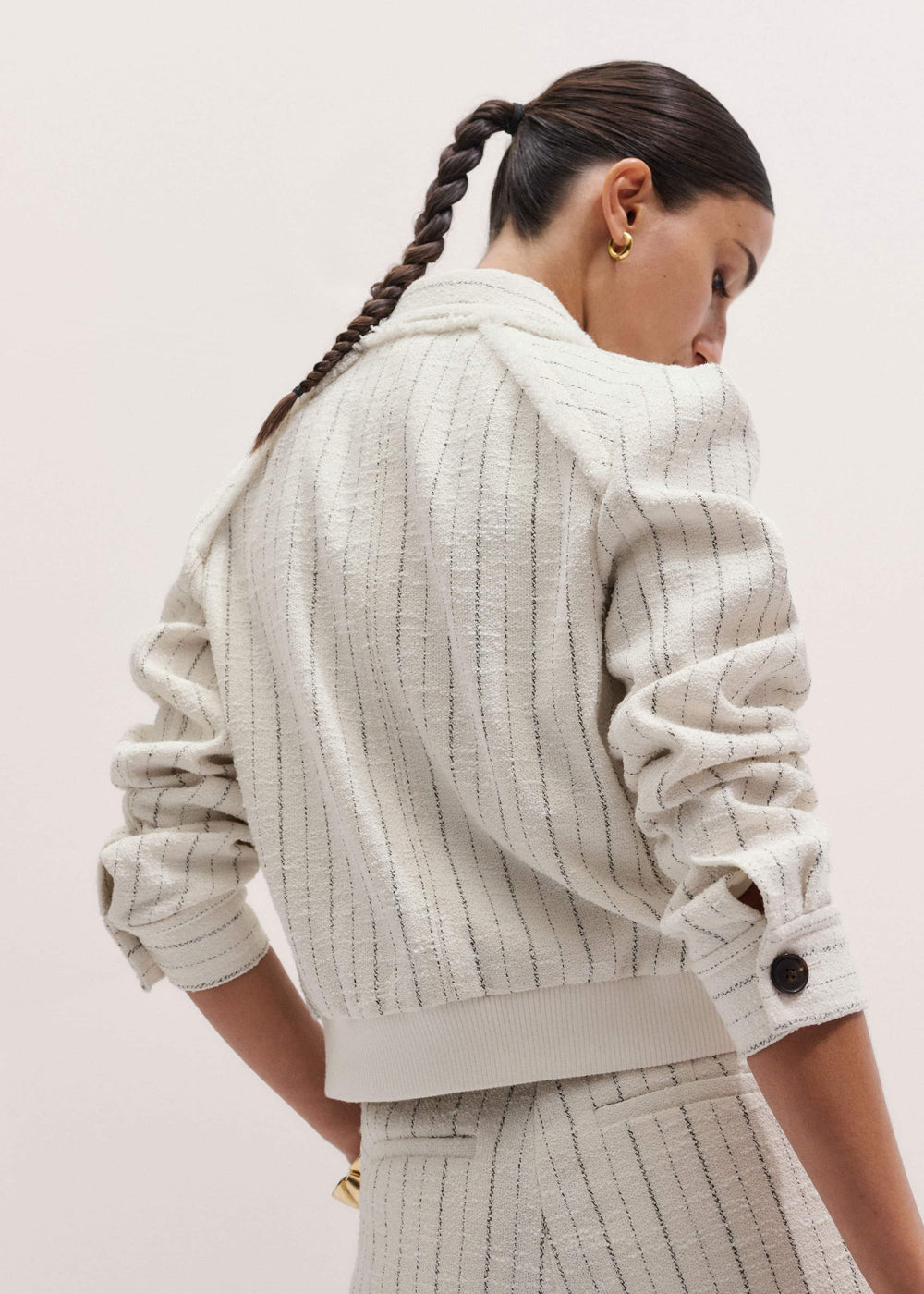 Ivory Stripe Bomber Jacket