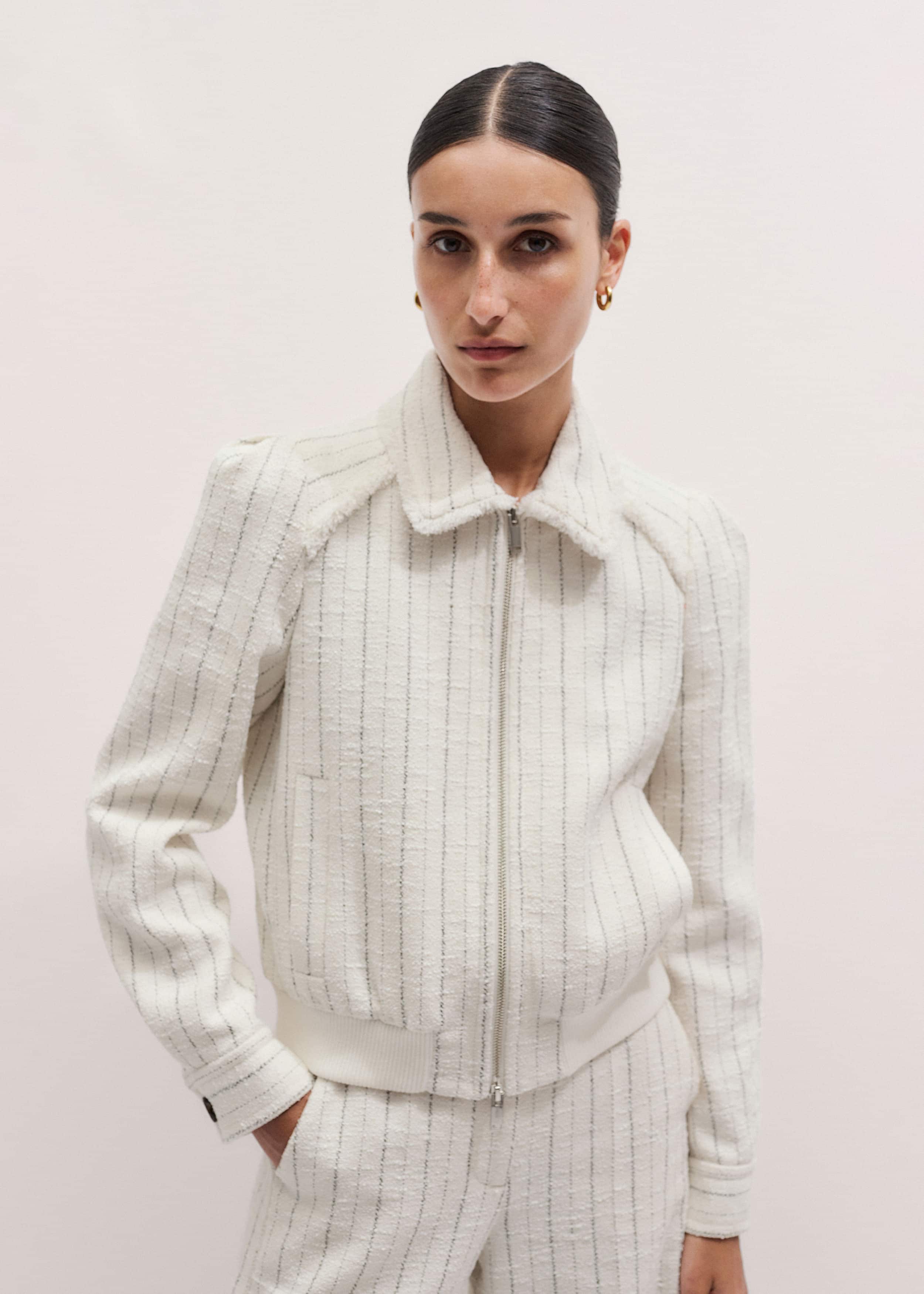 Ivory Stripe Bomber Jacket