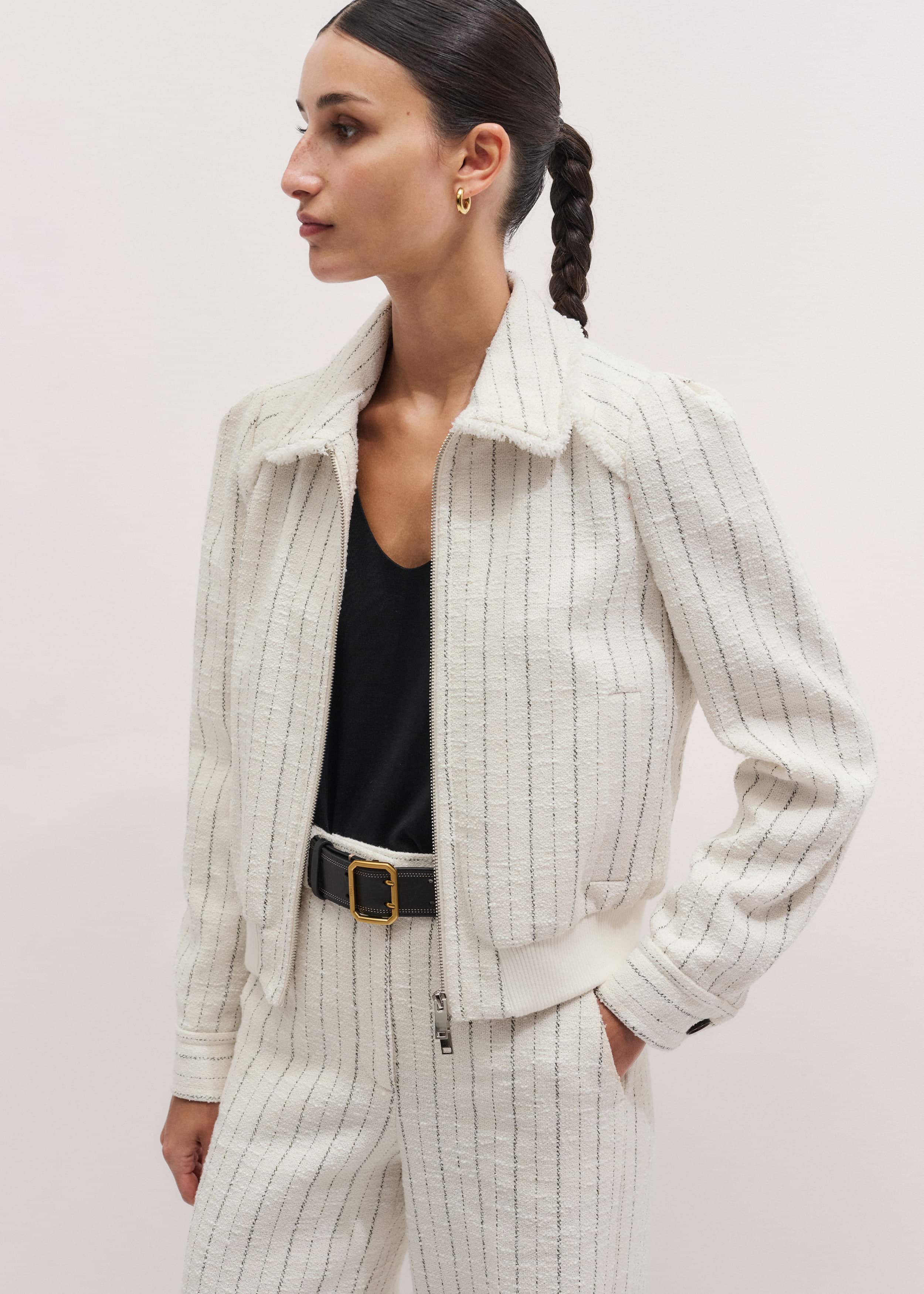 Ivory Stripe Bomber Jacket