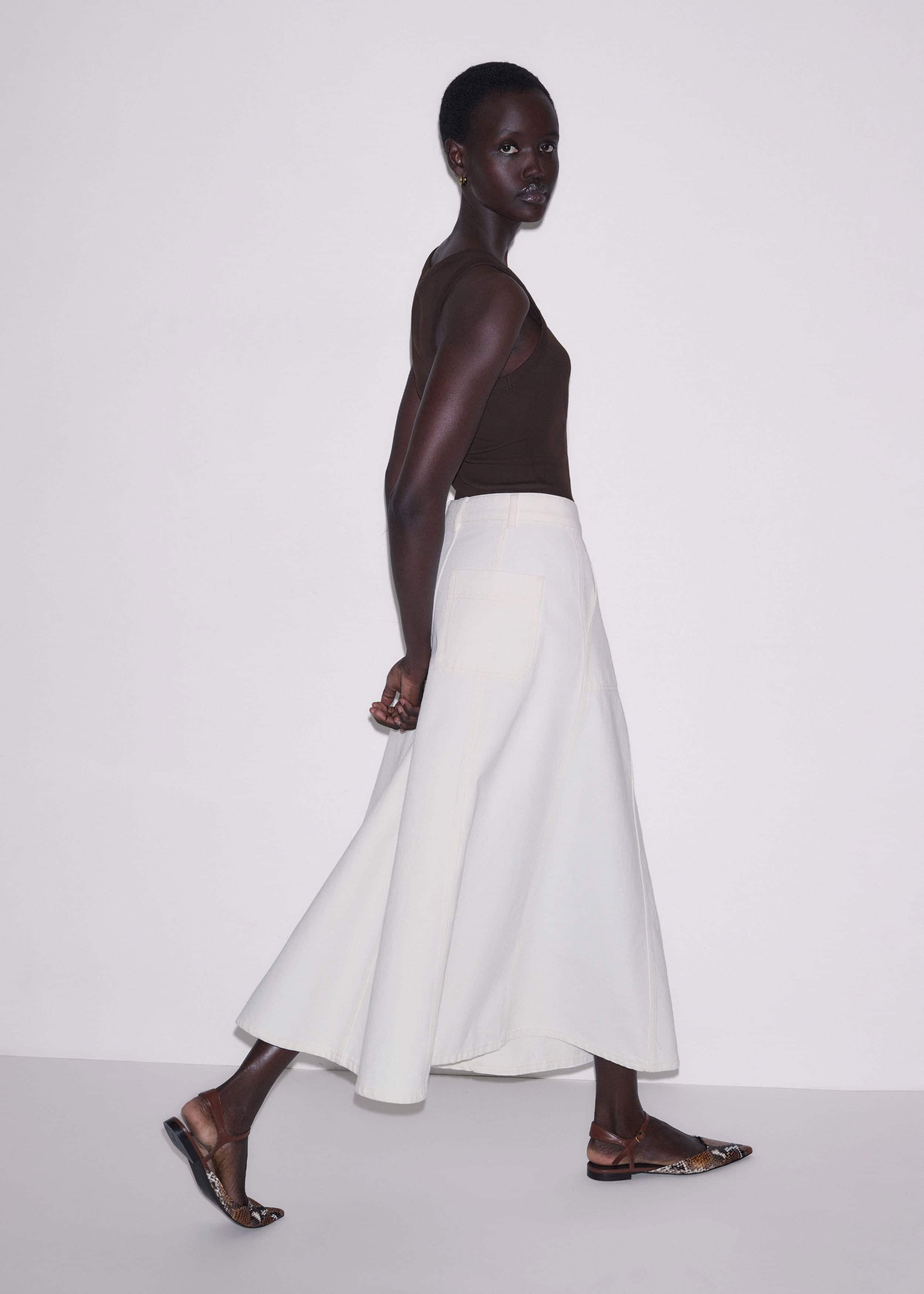 White Panelled A-Line Maxi Skirt