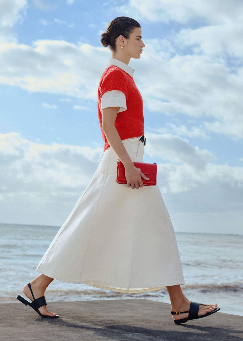 White Panelled A-Line Maxi Skirt