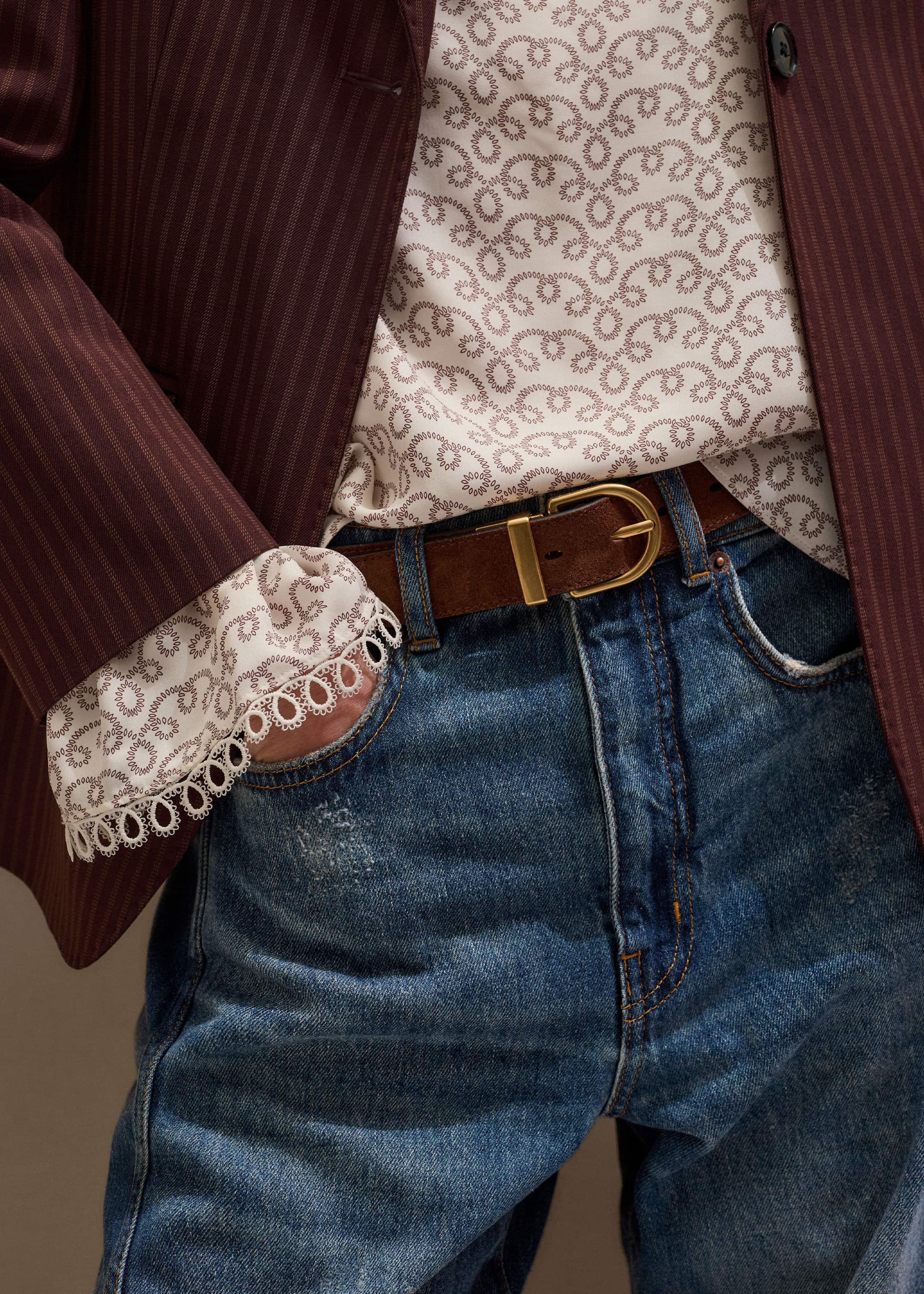 Chestnut Round Buckle Reversible Belt