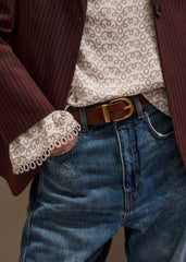 Chestnut Round Buckle Reversible Belt