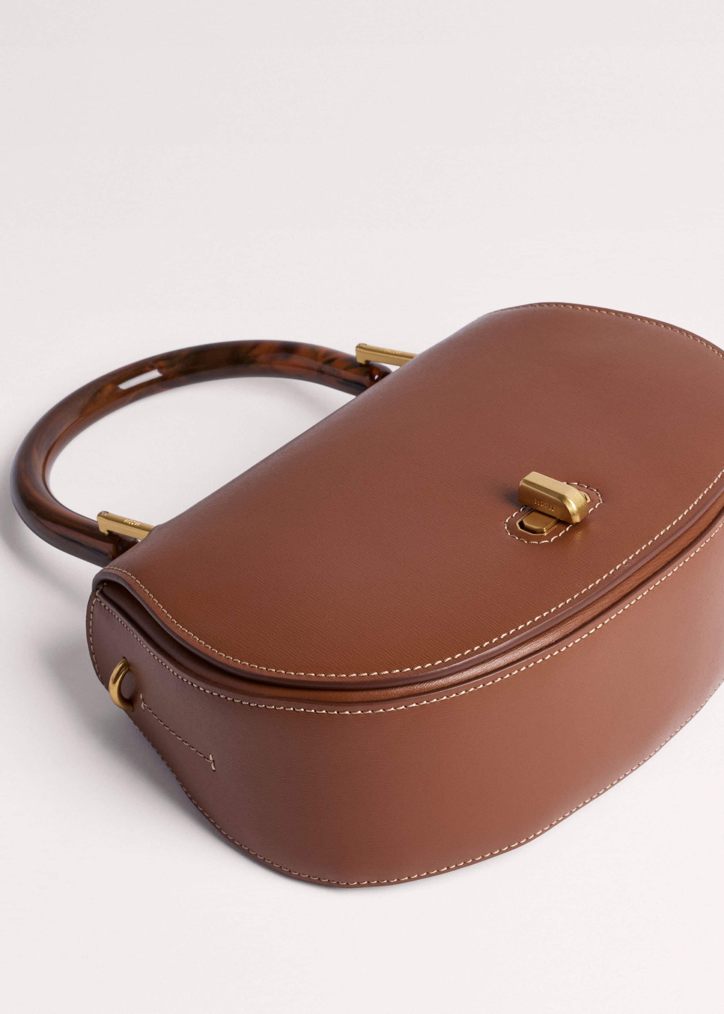 Dark Tan Resin Top Handle Structured Saddle Bag