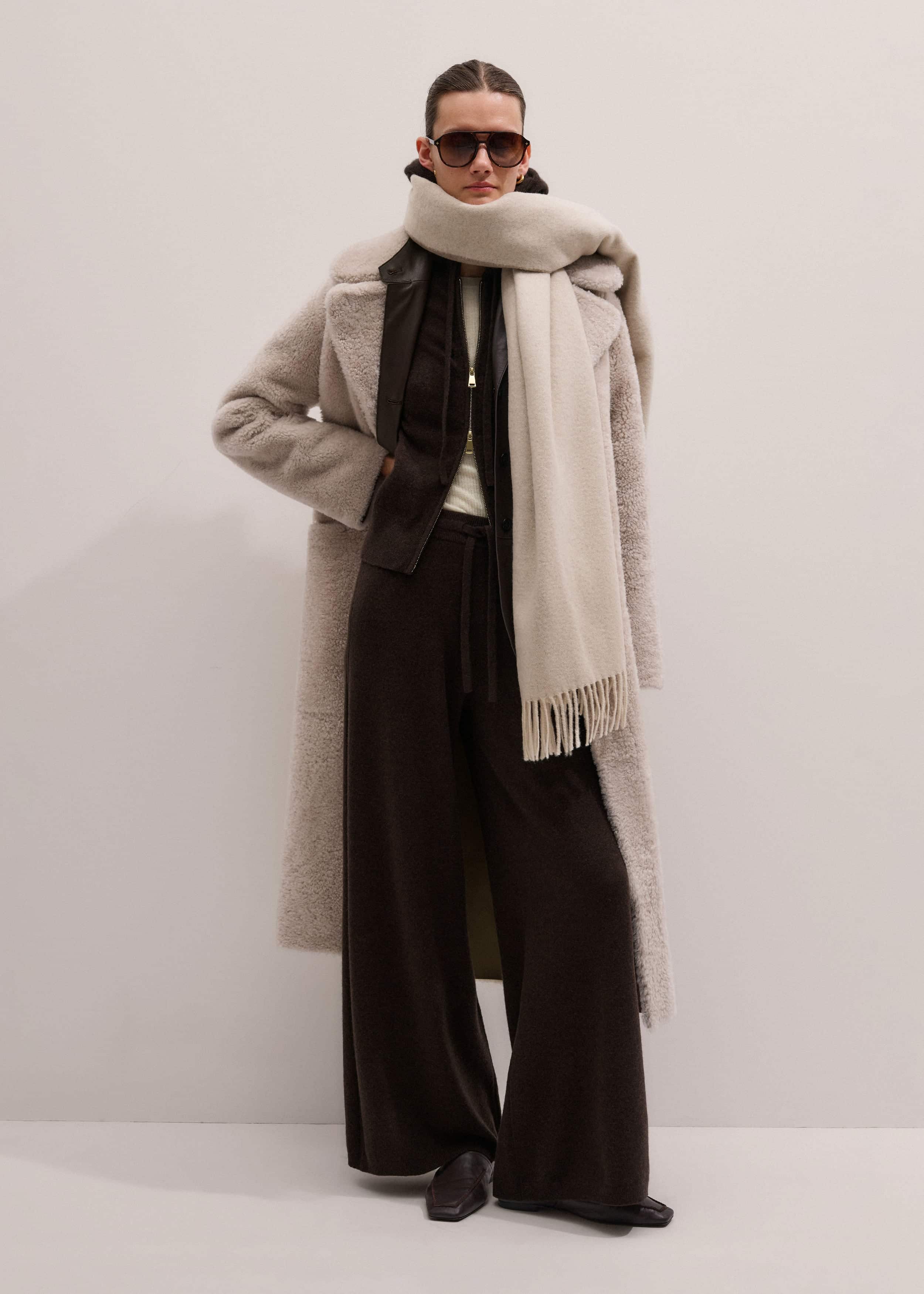 Brown Cashmere Straight Hoodie + Wide-Leg Pant Knitted Co-ord