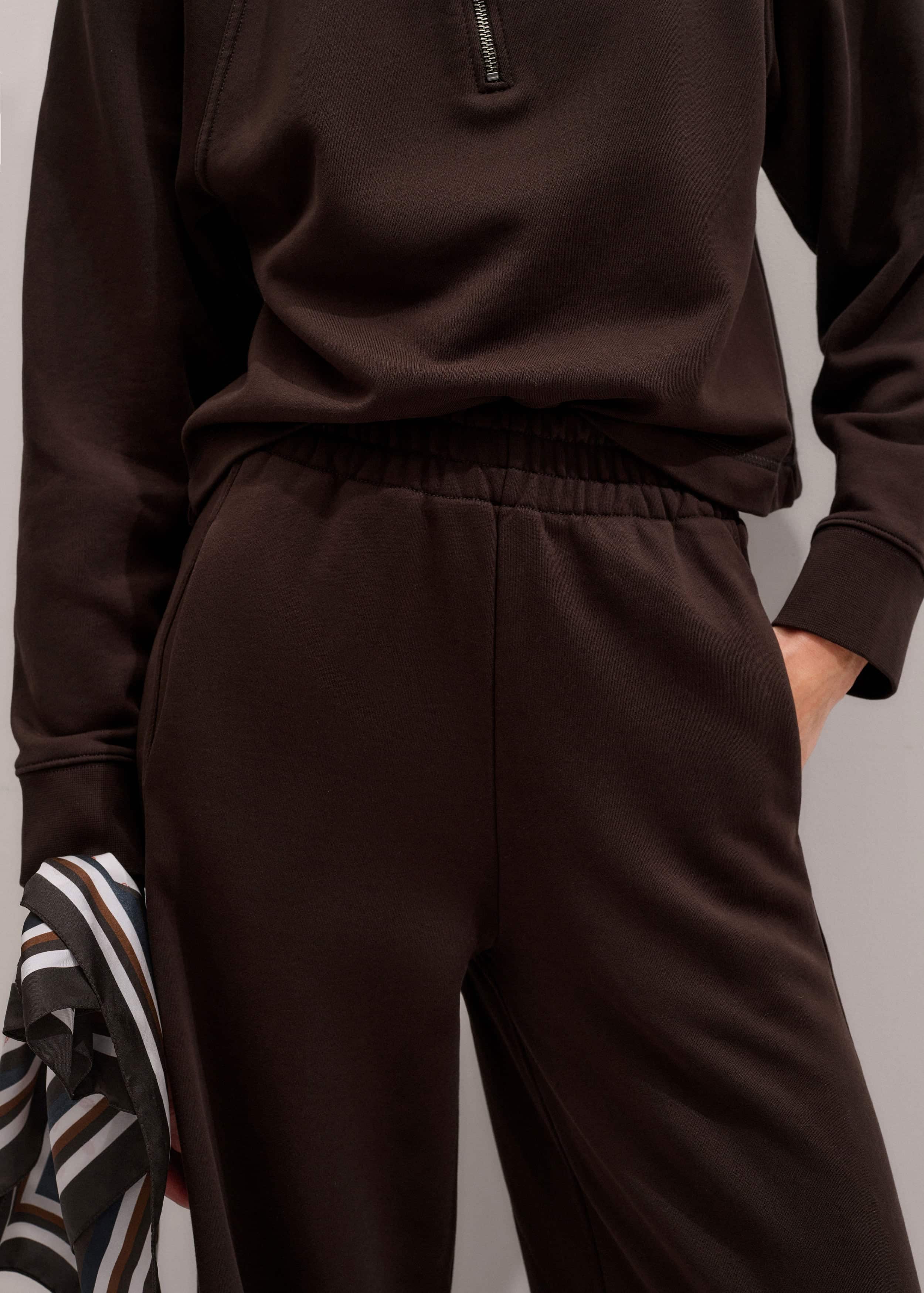 Brown High Zip Neck Crop Top + Wide-Leg Track Pant Co-ord