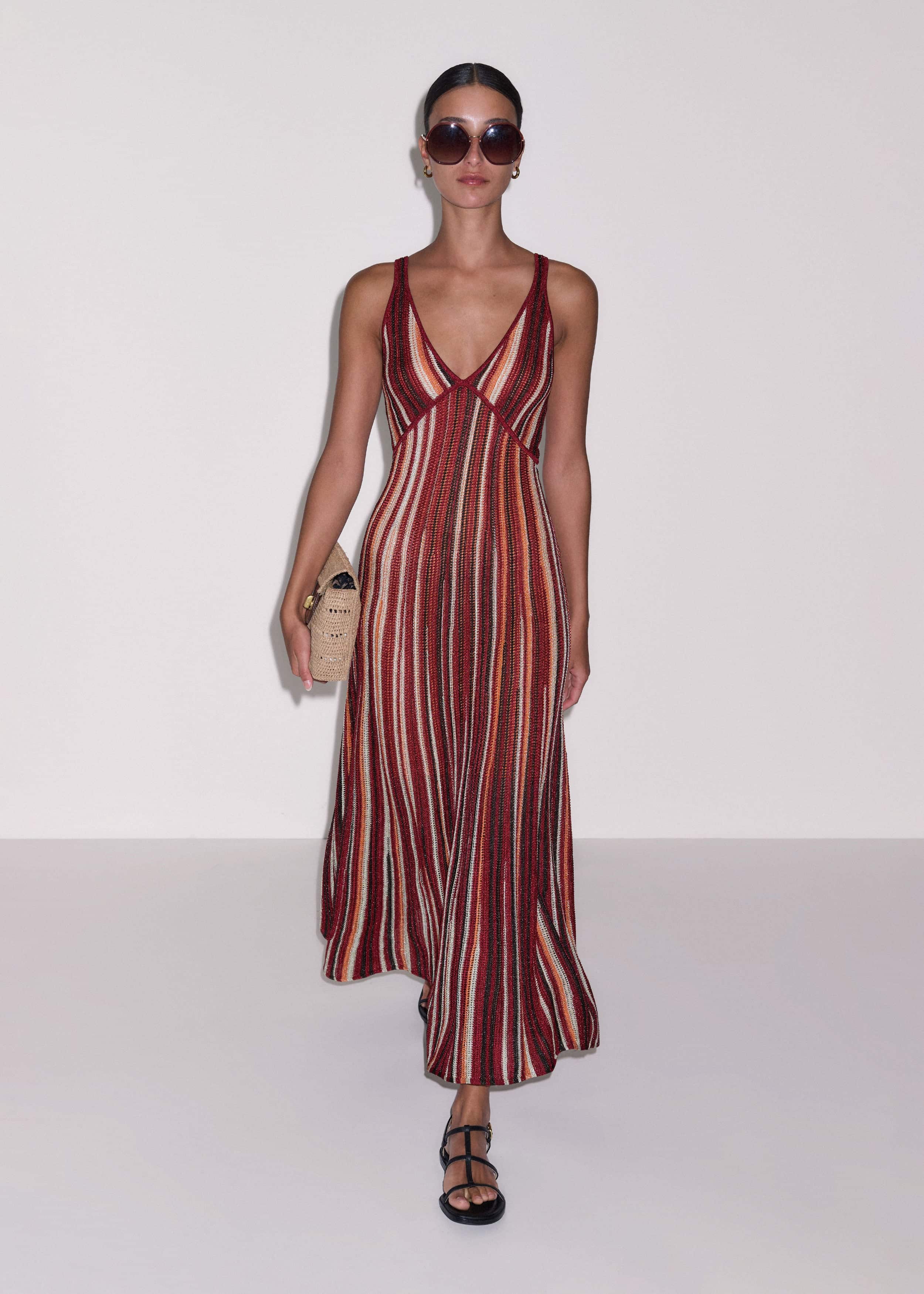 Red Metallic Knit Maxi Dress