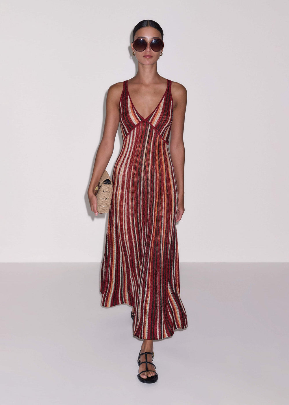 Red Metallic Knit Maxi Dress