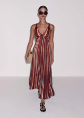 Red Metallic Knit Maxi Dress