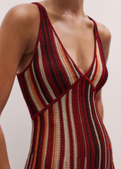 Red Metallic Knit Maxi Dress