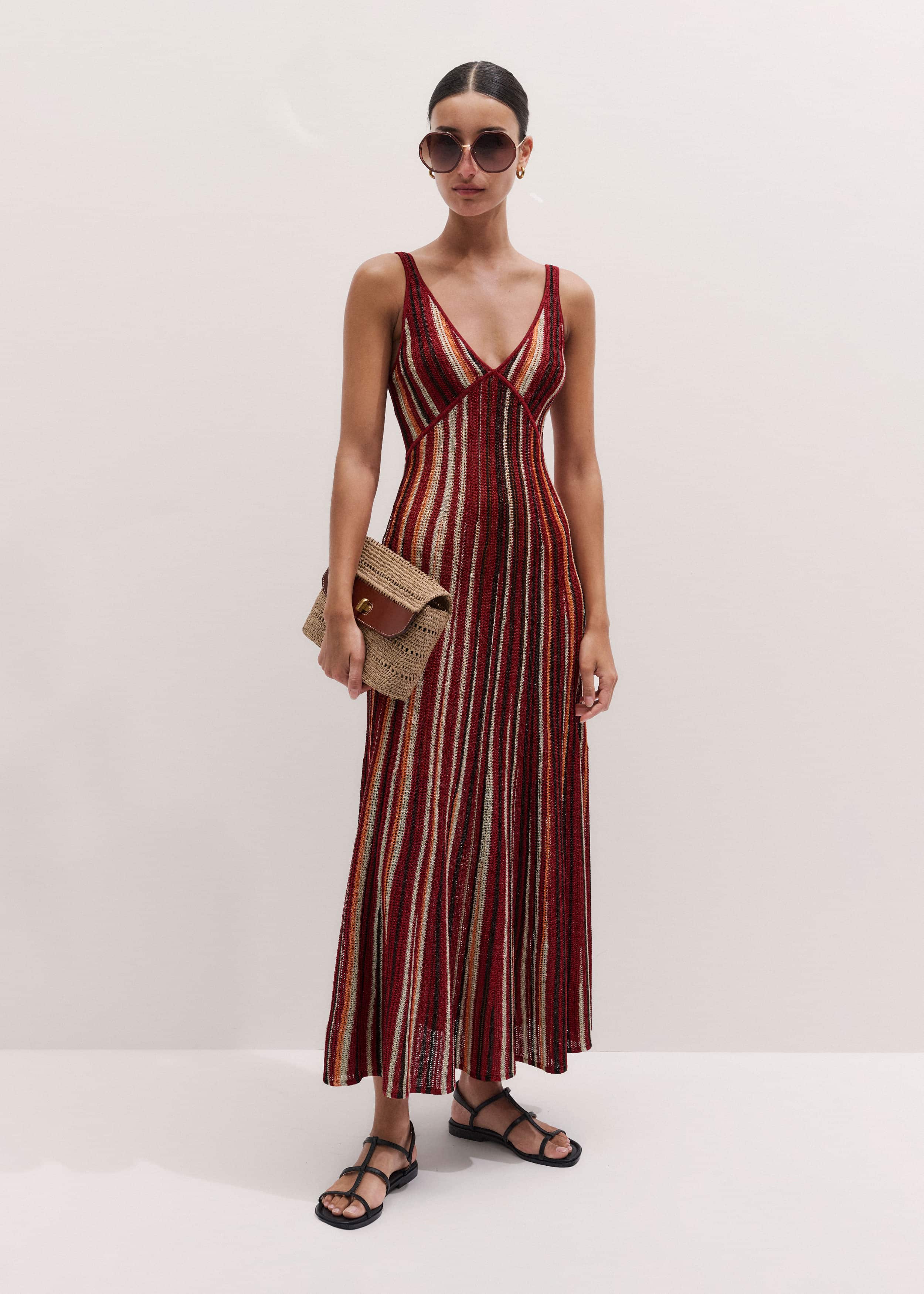 Red Metallic Knit Maxi Dress