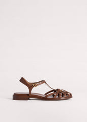 Brown Caged T-Bar Sandal