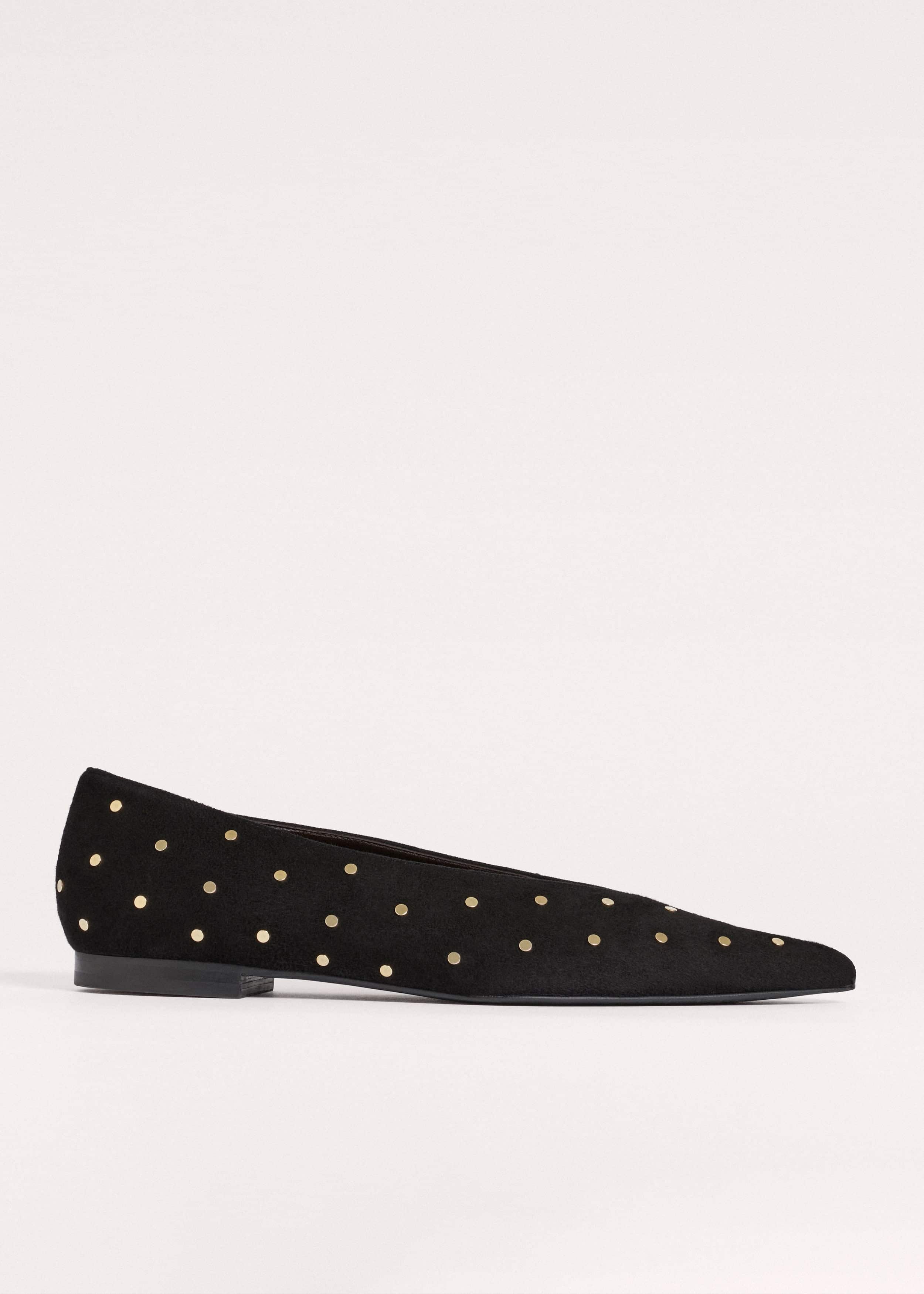 Black Suede Stud Point Flat