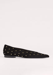 Black Suede Stud Point Flat