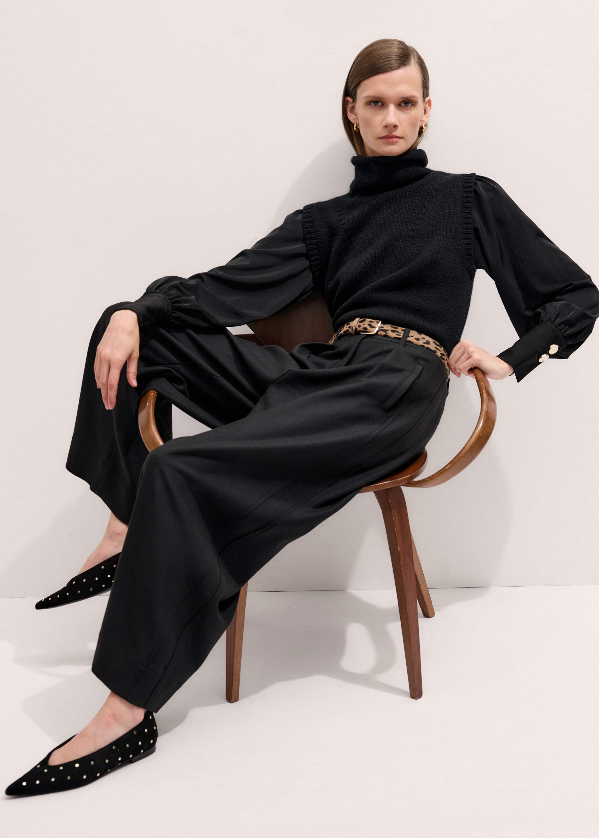 Black Suede Stud Point Flat