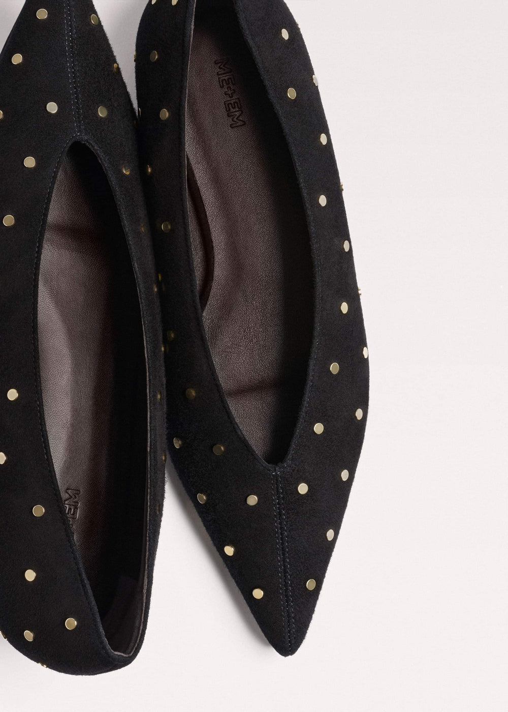 Black Suede Stud Point Flat