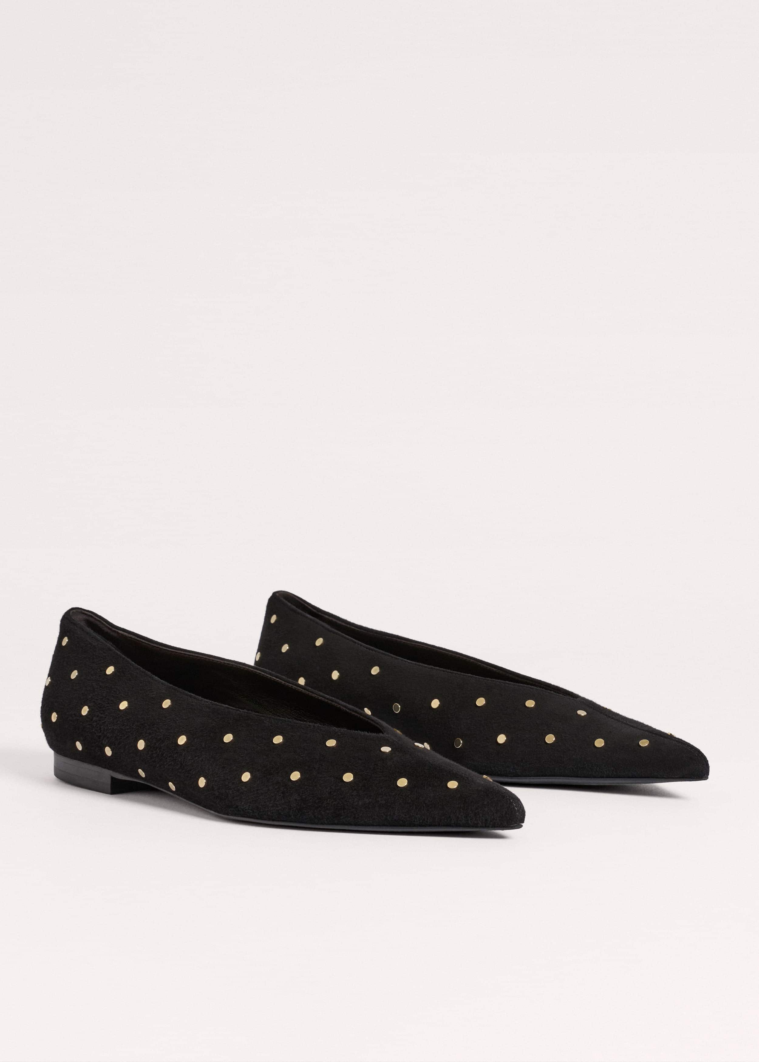 Black Suede Stud Point Flat