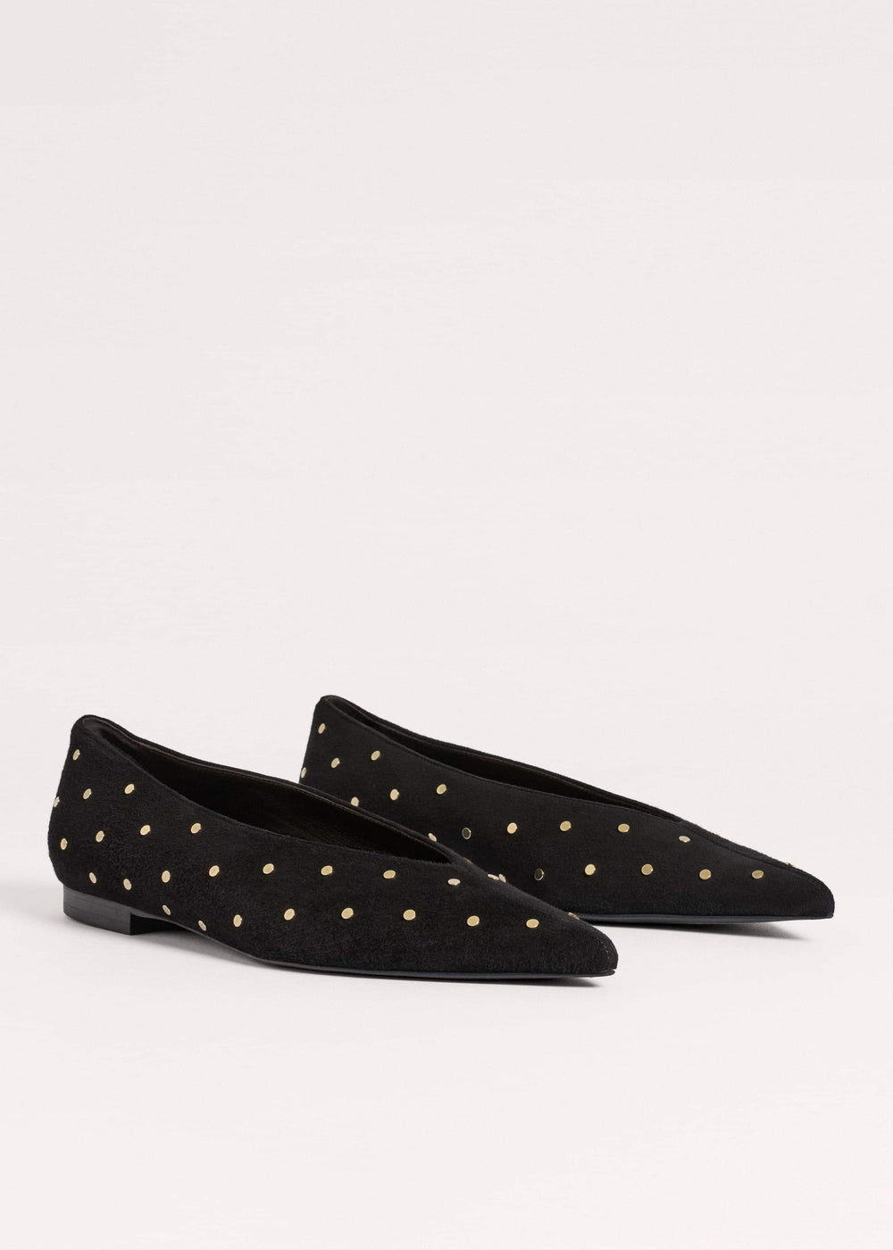 Black Suede Stud Point Flat