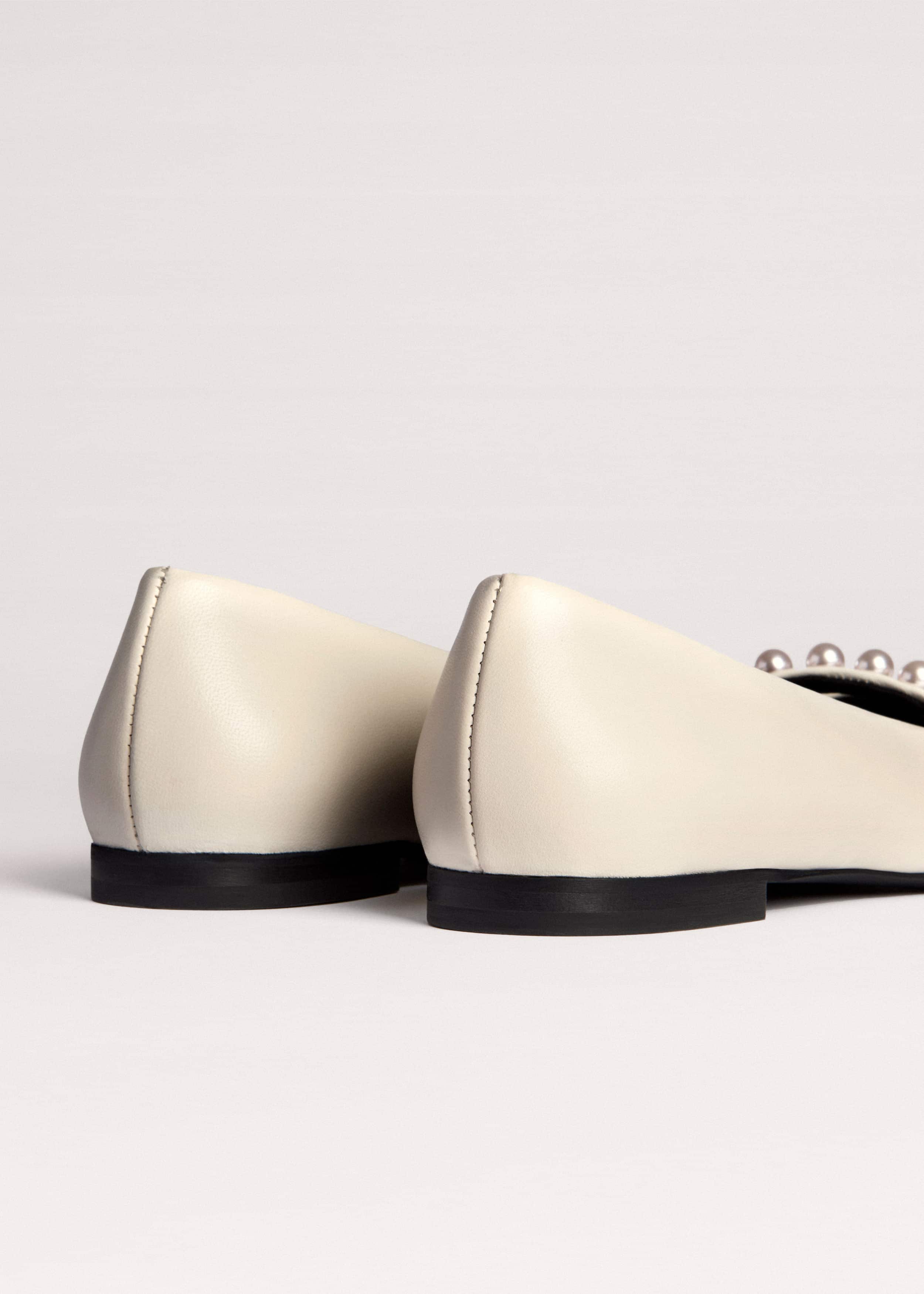 Off White Faux Pearl Square Toe Ballerina Flat