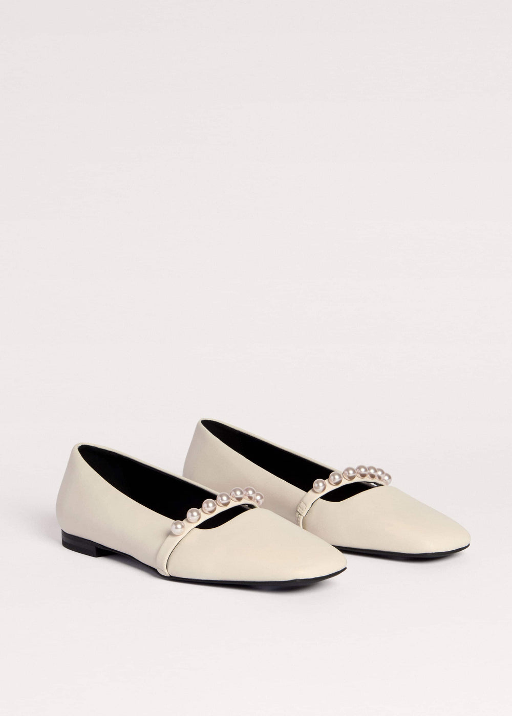 Off White Faux Pearl Square Toe Ballerina Flat