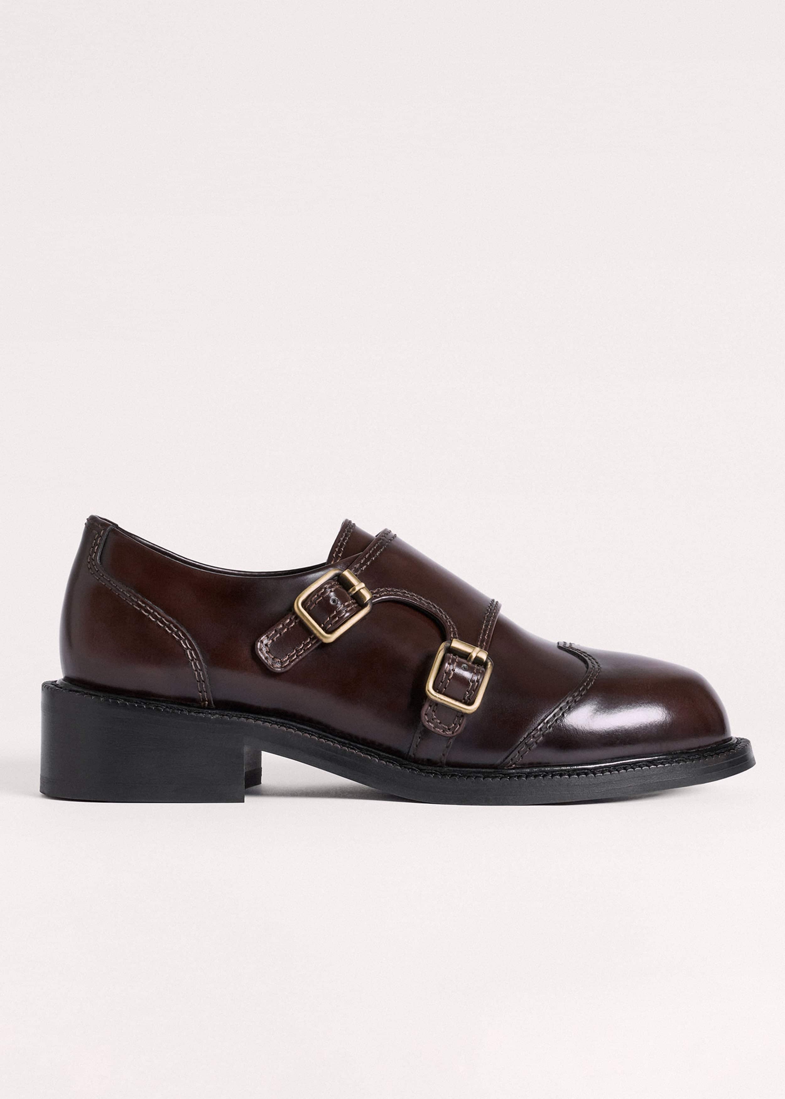 Brown Leather Double Buckle Shoe