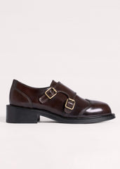 Brown Leather Double Buckle Shoe