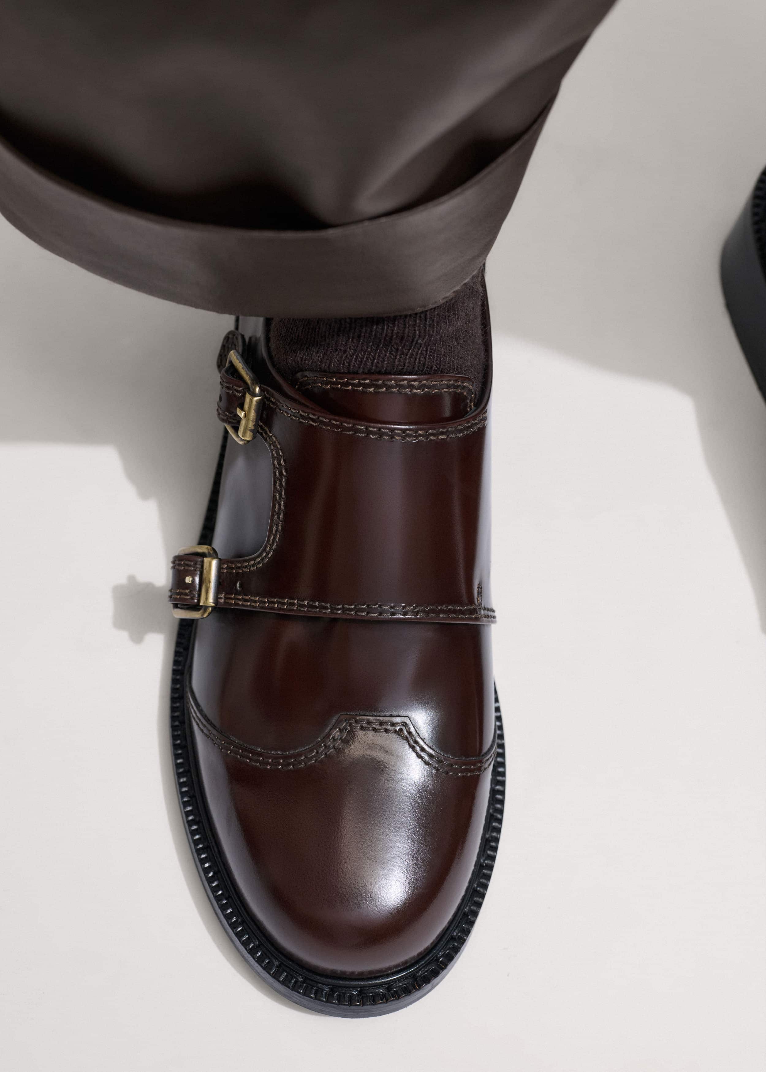 Brown Leather Double Buckle Shoe