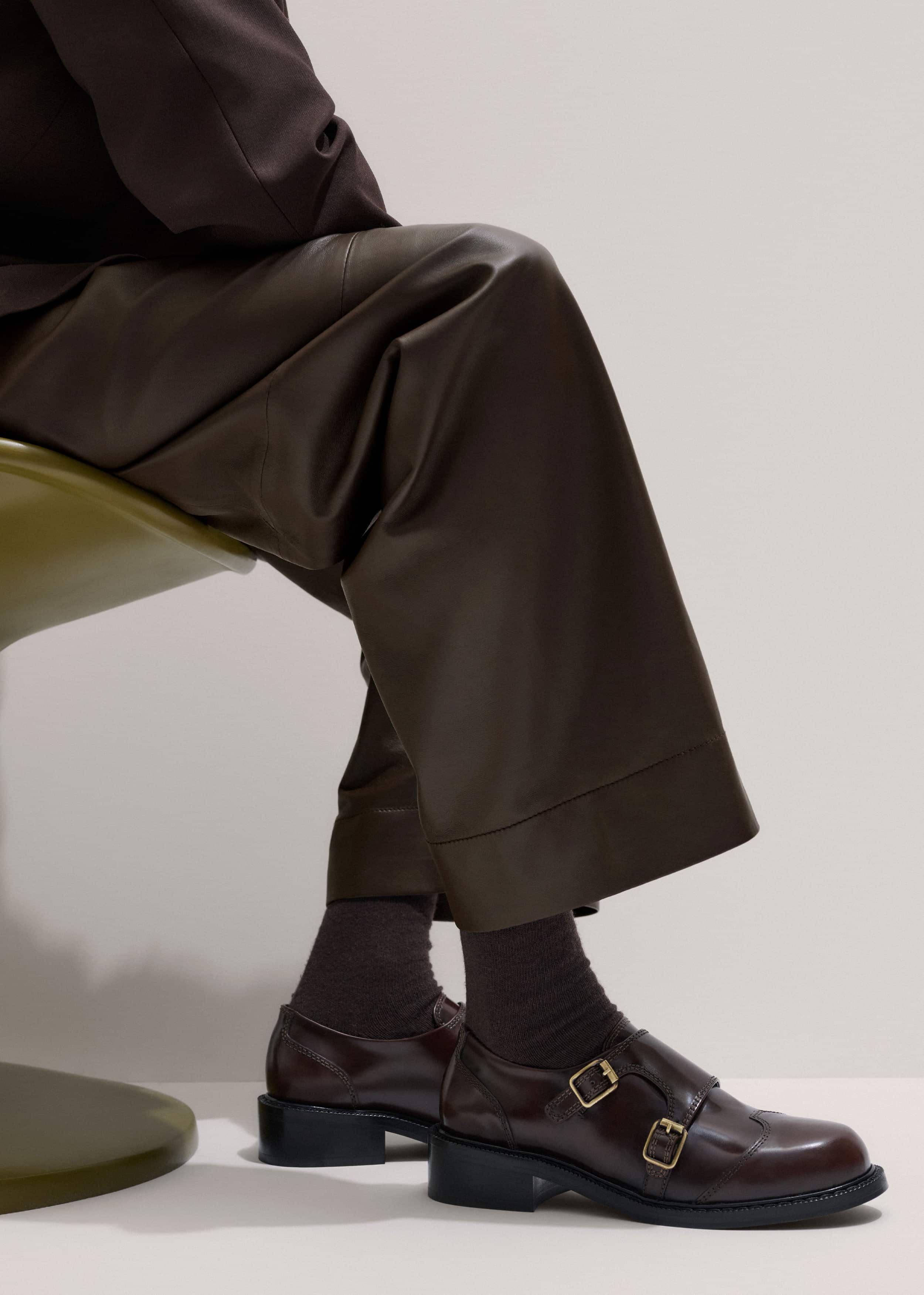 Brown Leather Double Buckle Shoe