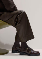 Brown Leather Double Buckle Shoe