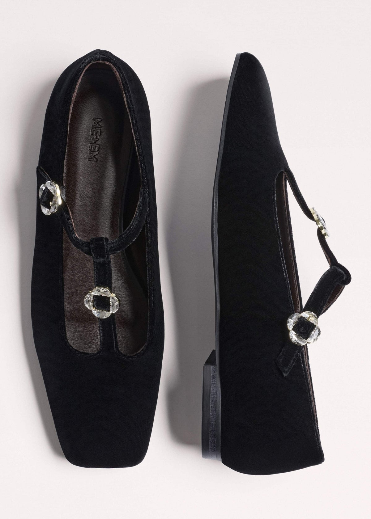 Black Square Toe T-Bar Flat