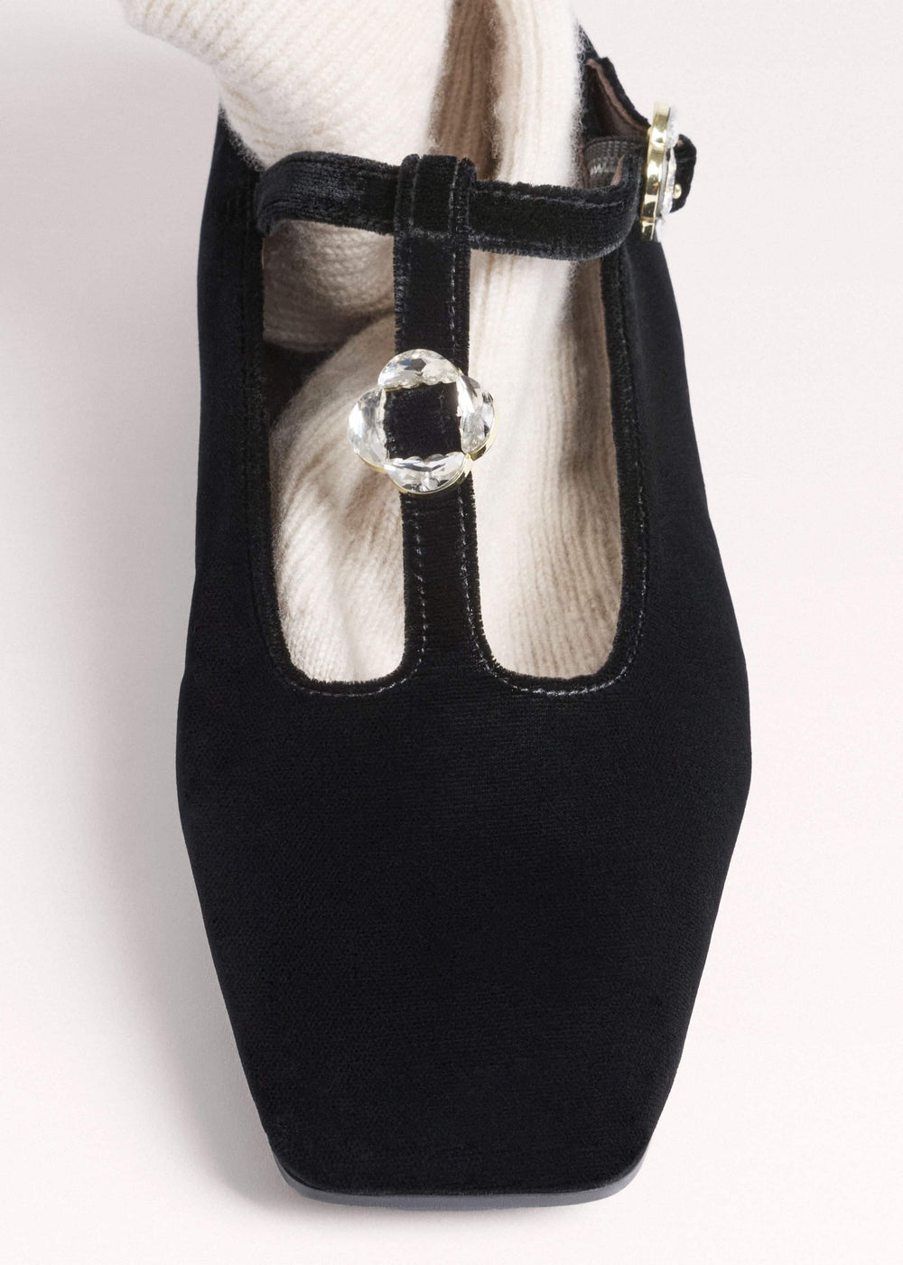Black Square Toe T-Bar Flat