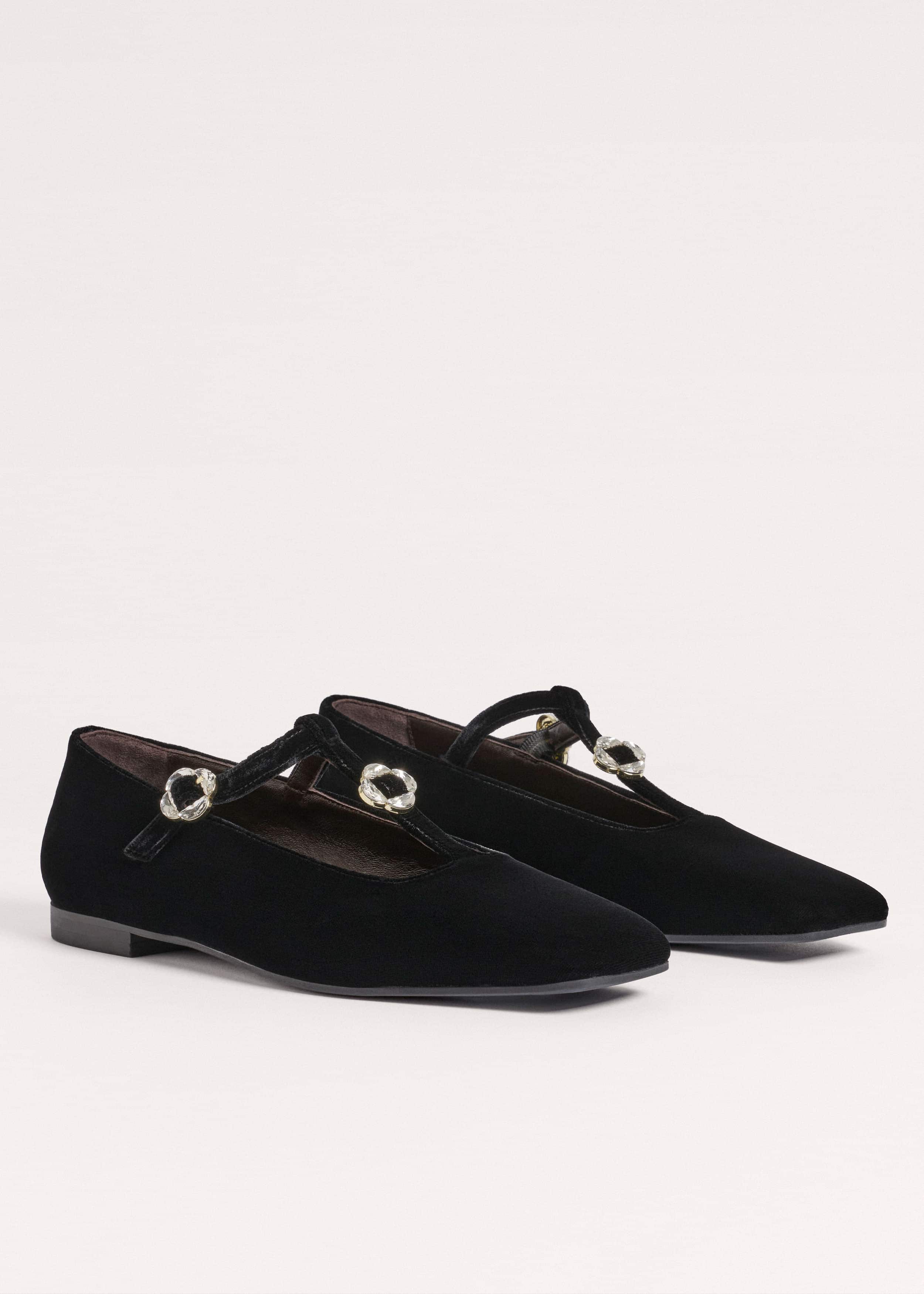 Black Square Toe T-Bar Flat